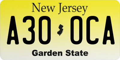 NJ license plate A30OCA