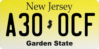 NJ license plate A30OCF