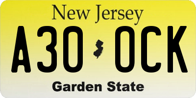 NJ license plate A30OCK