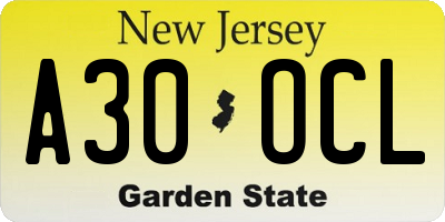 NJ license plate A30OCL