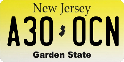 NJ license plate A30OCN