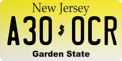NJ license plate A30OCR