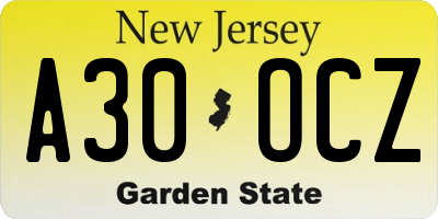 NJ license plate A30OCZ