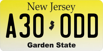 NJ license plate A30ODD
