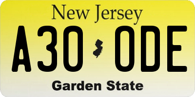 NJ license plate A30ODE