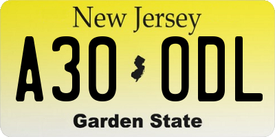 NJ license plate A30ODL