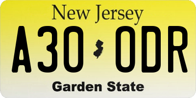 NJ license plate A30ODR