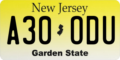 NJ license plate A30ODU