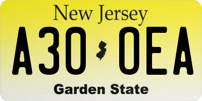 NJ license plate A30OEA