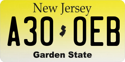 NJ license plate A30OEB