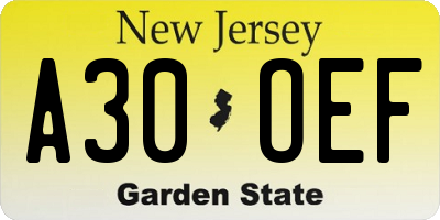 NJ license plate A30OEF