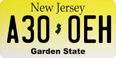 NJ license plate A30OEH