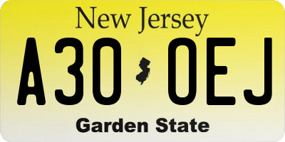 NJ license plate A30OEJ