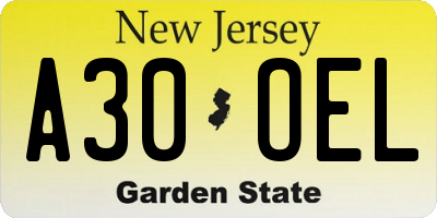 NJ license plate A30OEL