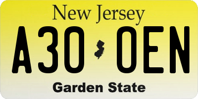 NJ license plate A30OEN