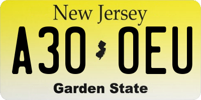 NJ license plate A30OEU