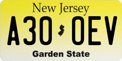 NJ license plate A30OEV