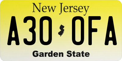 NJ license plate A30OFA