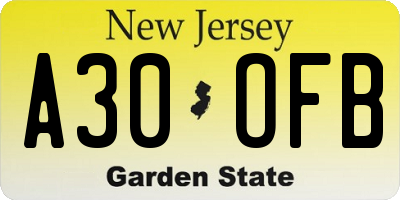 NJ license plate A30OFB