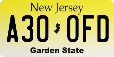 NJ license plate A30OFD
