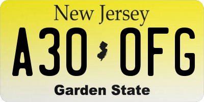 NJ license plate A30OFG