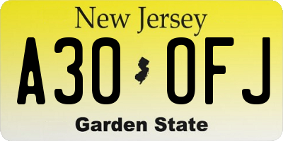 NJ license plate A30OFJ