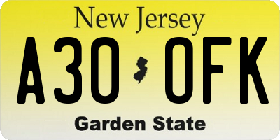 NJ license plate A30OFK