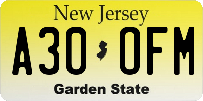 NJ license plate A30OFM