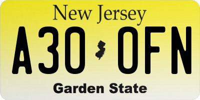 NJ license plate A30OFN