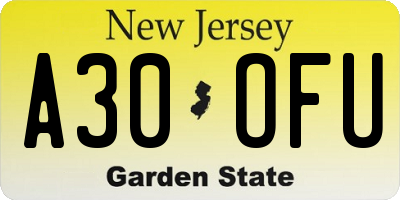 NJ license plate A30OFU