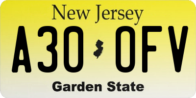 NJ license plate A30OFV