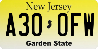 NJ license plate A30OFW