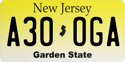 NJ license plate A30OGA