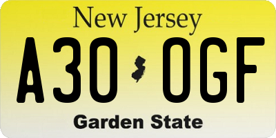 NJ license plate A30OGF