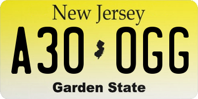NJ license plate A30OGG