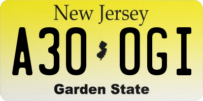 NJ license plate A30OGI