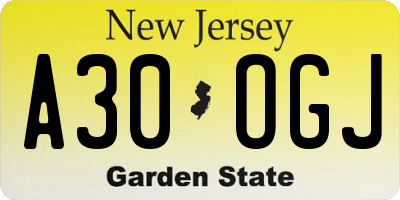 NJ license plate A30OGJ