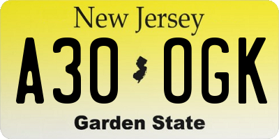 NJ license plate A30OGK