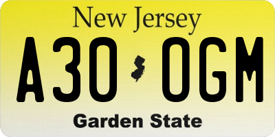 NJ license plate A30OGM