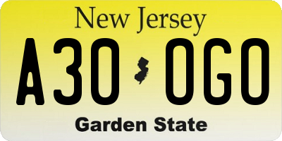 NJ license plate A30OGO