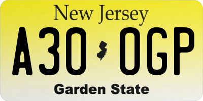 NJ license plate A30OGP