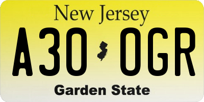 NJ license plate A30OGR