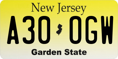 NJ license plate A30OGW