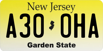 NJ license plate A30OHA