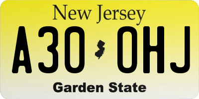 NJ license plate A30OHJ