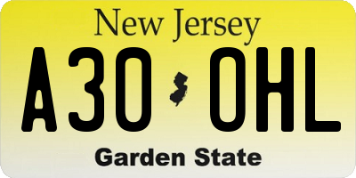 NJ license plate A30OHL