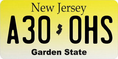 NJ license plate A30OHS