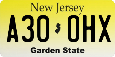 NJ license plate A30OHX