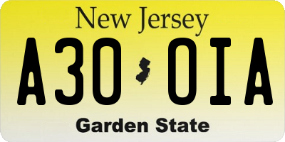 NJ license plate A30OIA