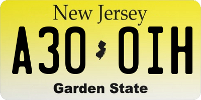 NJ license plate A30OIH